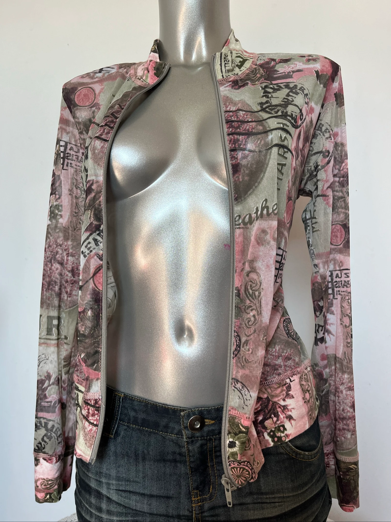 Top à zip en mesh transparent vintage graphique style militaire Y2K 🪖 2000s – photo 11